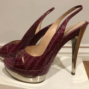 Casadei Alligator Skin Platform Slingback Sandals